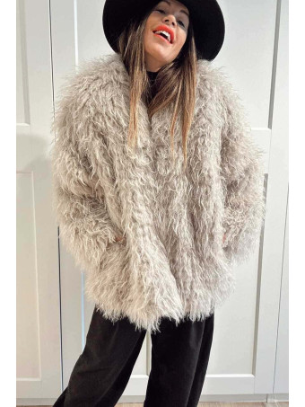 Abrigo Corto Pelo Rizado KALYSSEN Taupe HEVE