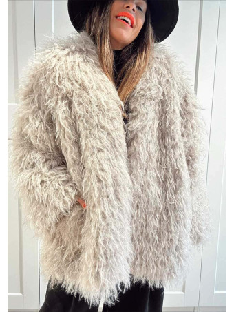 Abrigo Corto Pelo Rizado KALYSSEN Taupe HEVE