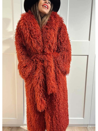 Abrigo Largo Pelo Rizado VHALYSSAE Terracota HEVE