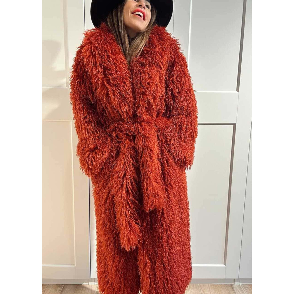 Abrigo Largo Pelo Rizado VHALYSSAE Terracota HEVE