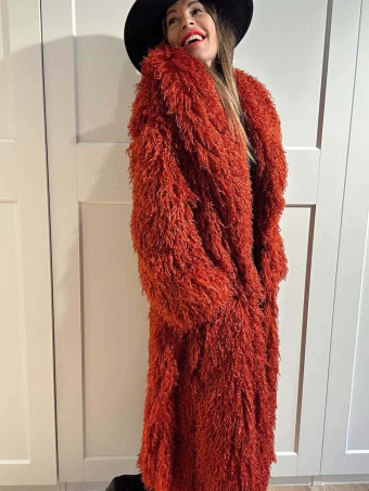 Abrigo Largo Pelo Rizado VHALYSSAE Terracota HEVE