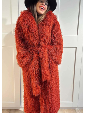 Abrigo Largo Pelo Rizado VHALYSSAE Terracota HEVE