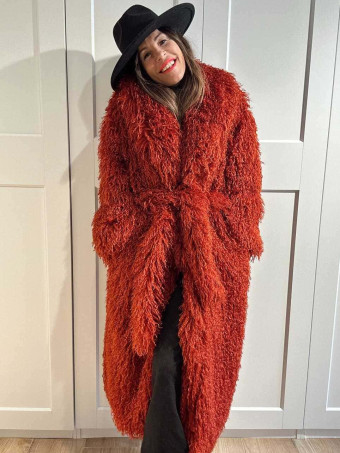 Abrigo Largo Pelo Rizado VHALYSSAE Terracota HEVE