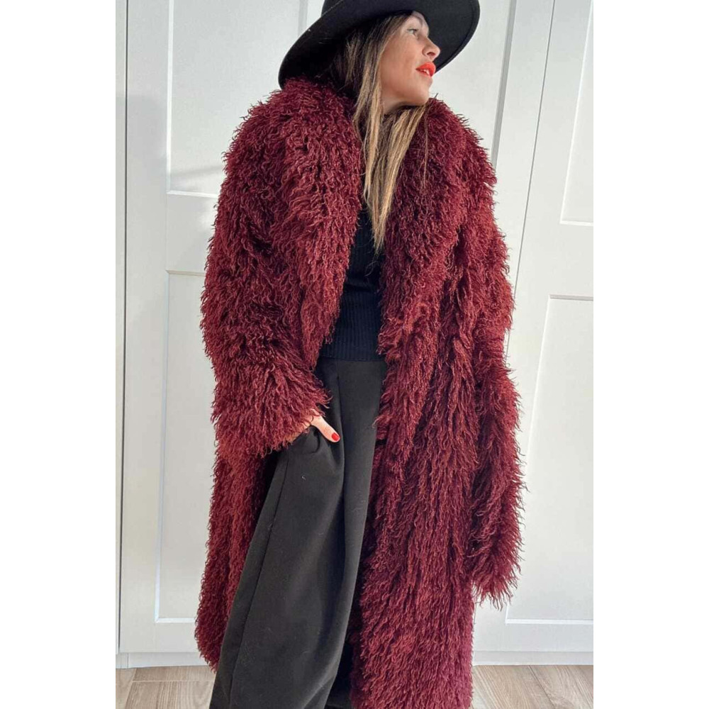 Abrigo Largo Pelo Rizado VHALYSSAE Burdeos HEVE