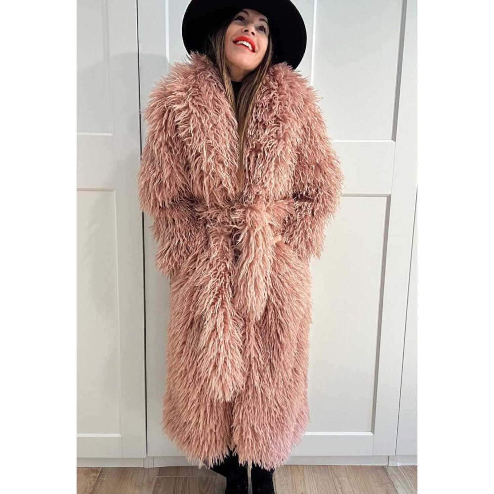 Abrigo Largo Pelo Rizado VHALYSSAE Rosa HEVE