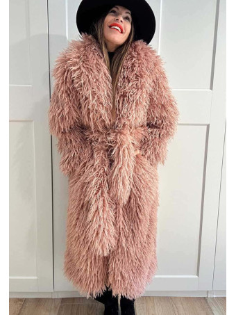 Abrigo Largo Pelo Rizado VHALYSSAE Rosa HEVE