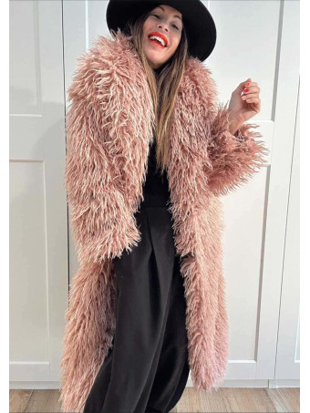 Abrigo Largo Pelo Rizado VHALYSSAE Rosa HEVE