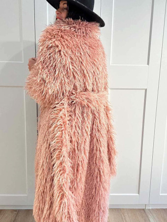 Abrigo Largo Pelo Rizado VHALYSSAE Rosa HEVE