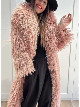 Abrigo Largo Pelo Rizado VHALYSSAE Rosa HEVE