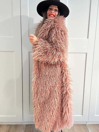 Abrigo Largo Pelo Rizado VHALYSSAE Rosa HEVE