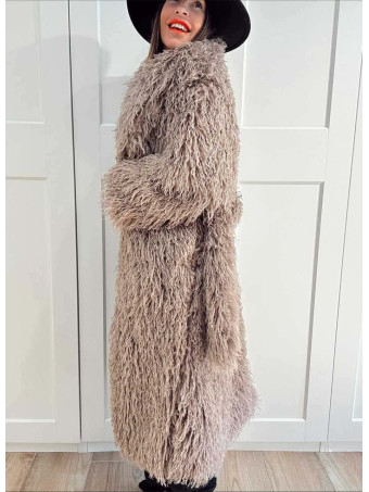 Abrigo Largo Pelo Rizado VHALYSSAE Taupe HEVE
