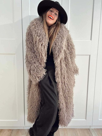 Abrigo Largo Pelo Rizado VHALYSSAE Taupe HEVE