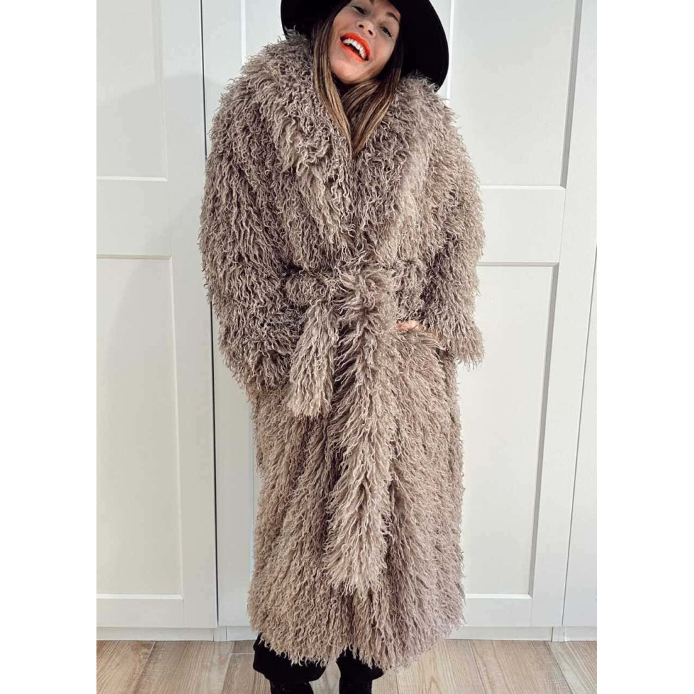 Abrigo Largo Pelo Rizado VHALYSSAE Taupe HEVE