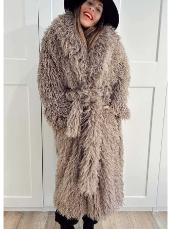 Abrigo Largo Pelo Rizado VHALYSSAE Taupe HEVE