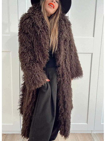 Abrigo Largo Pelo Rizado VHALYSSAE Marrón HEVE