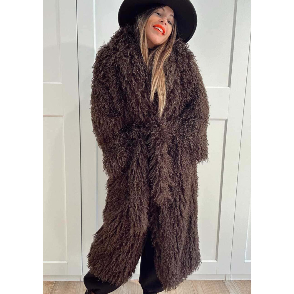 Abrigo Largo Pelo Rizado VHALYSSAE Marrón HEVE