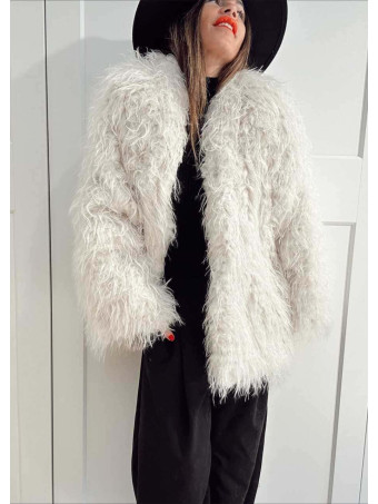 Abrigo Corto Pelo Rizado KALYSSEN Beige HEVE