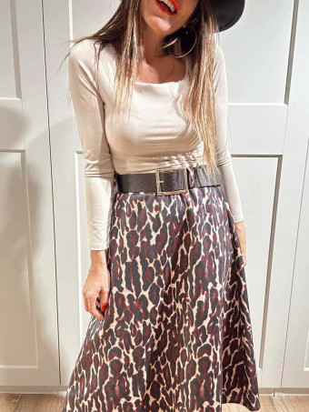 Falda Estampado Print con Cinturón MOORA Burdeos HEVE