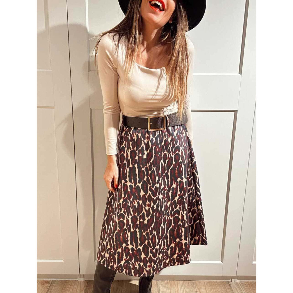 Falda Estampado Print con Cinturón MOORA Burdeos HEVE