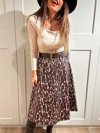 Falda Estampado Print con Cinturón MOORA Burdeos HEVE