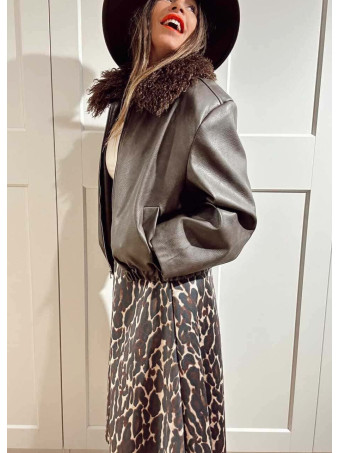 Cazadora Piel Sintética Sobrecuello PUSHKAR Marrón HEVE