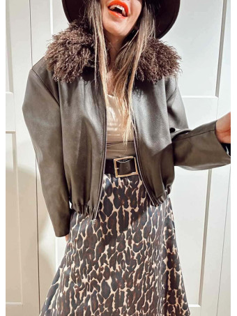 Cazadora Piel Sintética Sobrecuello PUSHKAR Marrón HEVE