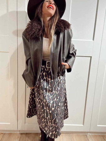 Falda Estampado Print con Cinturón MOORA Marrón HEVE