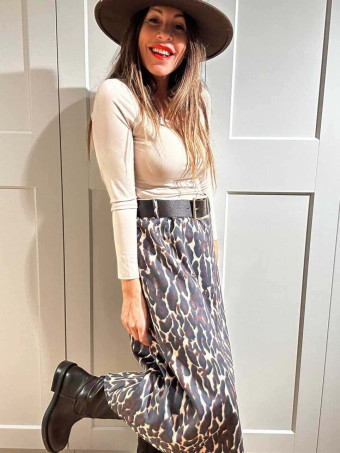 Falda Estampado Print con Cinturón MOORA Marrón HEVE