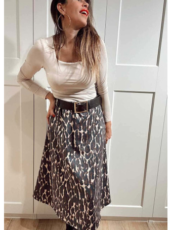 Falda Estampado Print con Cinturón MOORA Marrón HEVE