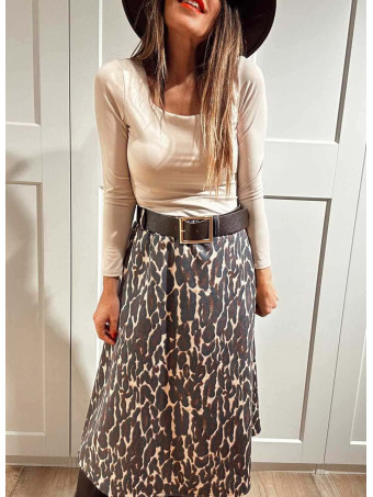 Falda Estampado Print con Cinturón MOORA Marrón HEVE