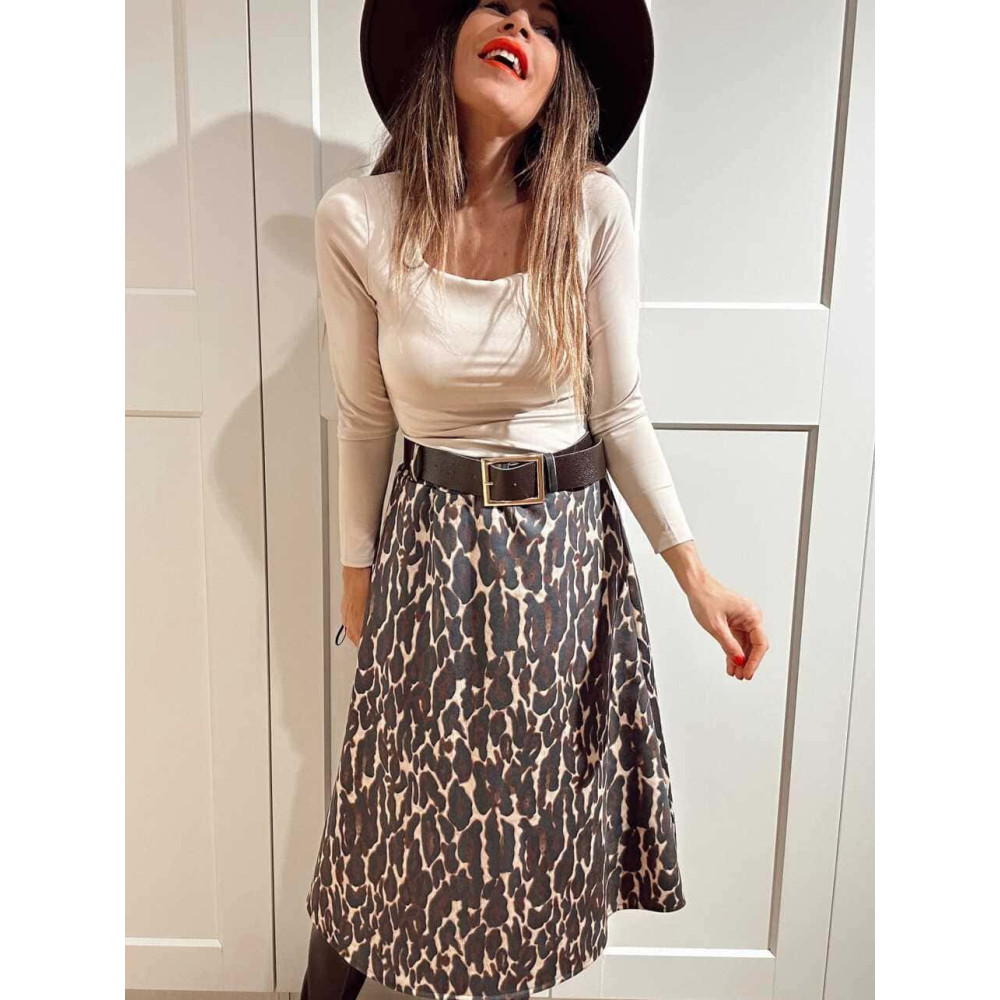 Falda Estampado Print con Cinturón MOORA Marrón HEVE