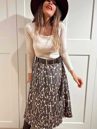 Falda Estampado Print con Cinturón MOORA Marrón HEVE