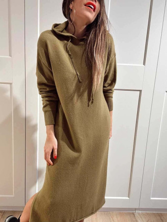 Vestido Punto con Capucha MOSSAIRE Verde Oliva HEVE