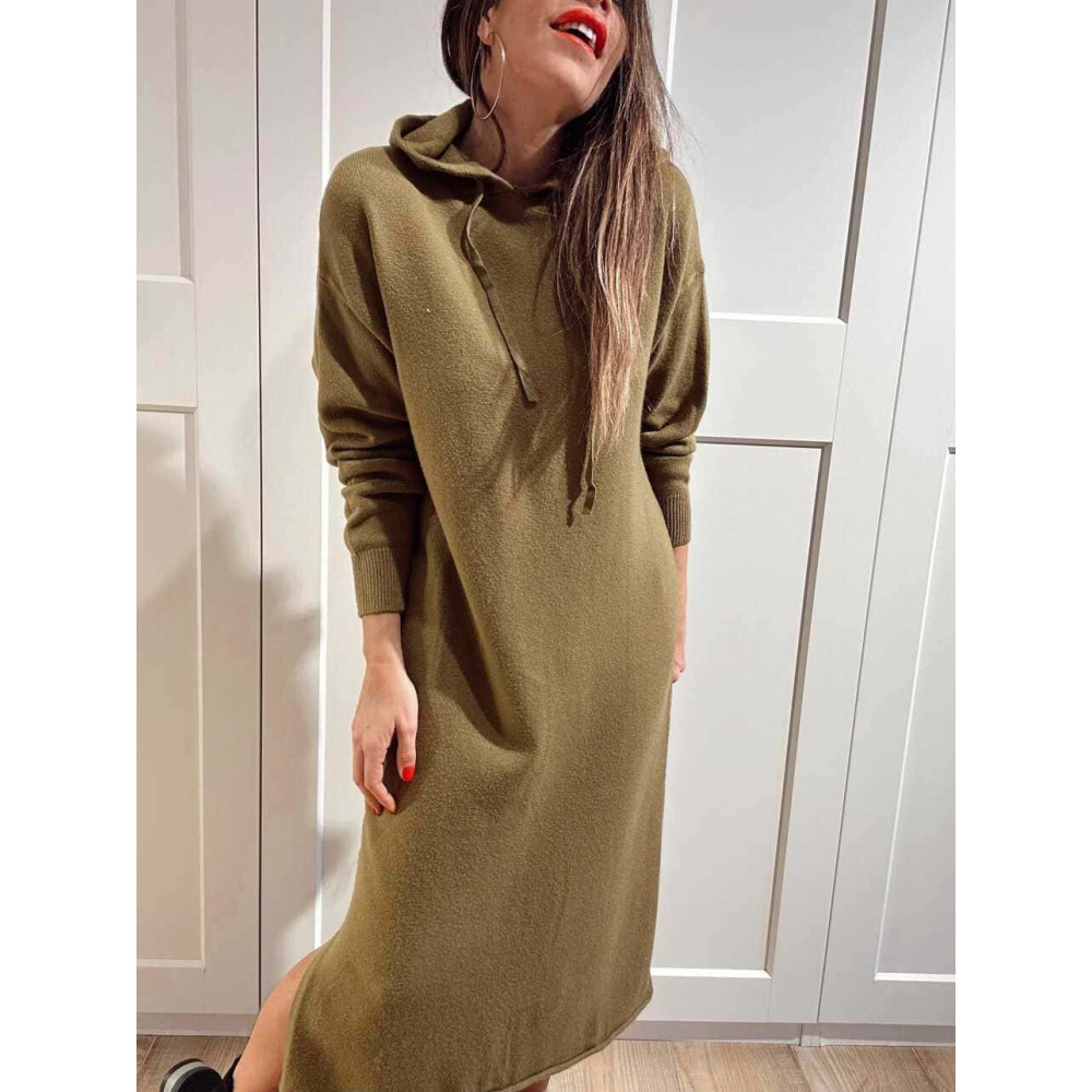Vestido Punto con Capucha MOSSAIRE Verde Oliva HEVE