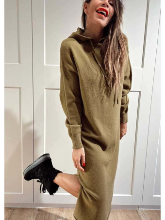 Vestido Punto con Capucha MOSSAIRE Verde Oliva HEVE