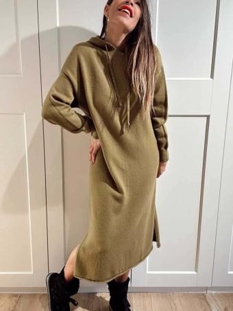 Vestido Punto con Capucha MOSSAIRE Verde Oliva HEVE