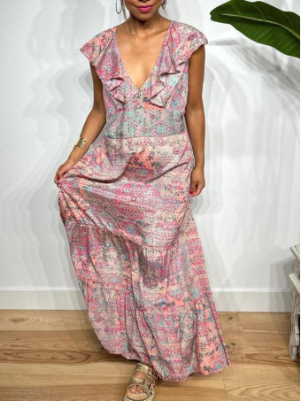 Vestido Estampado Volantes LALESSA Rosa HEVE