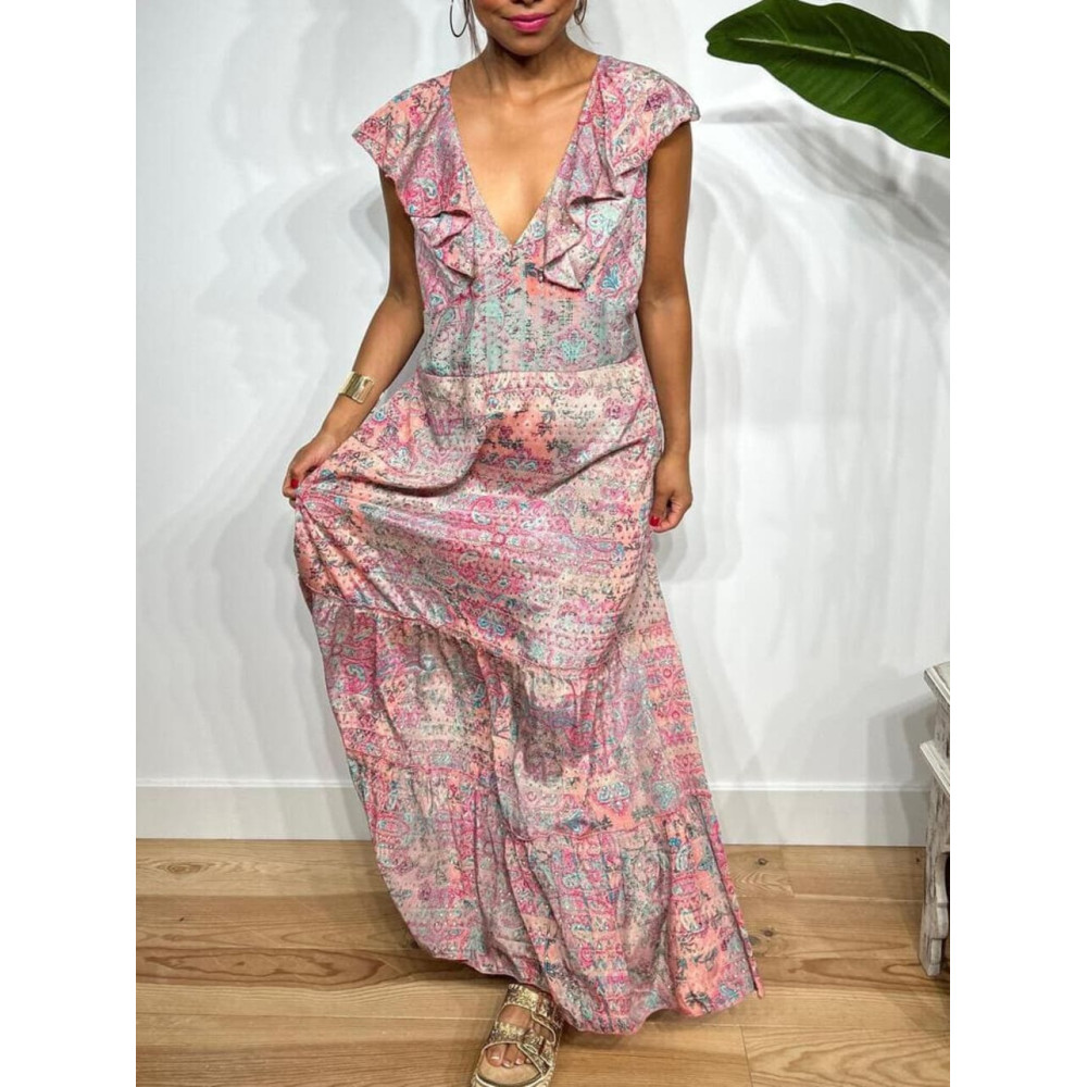 Vestido Estampado Volantes LALESSA Rosa HEVE