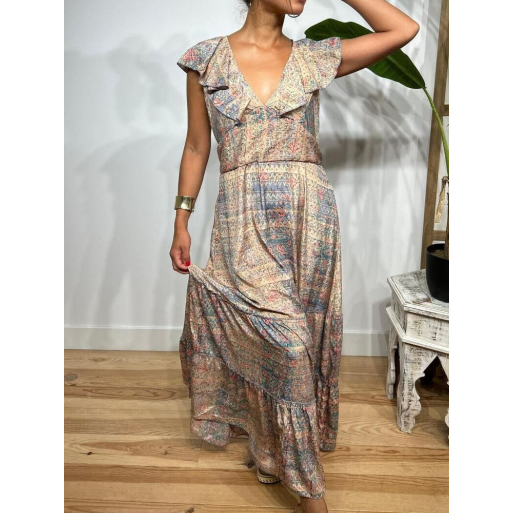 Vestido Estampado Volantes LALESSA Taupe HEVE