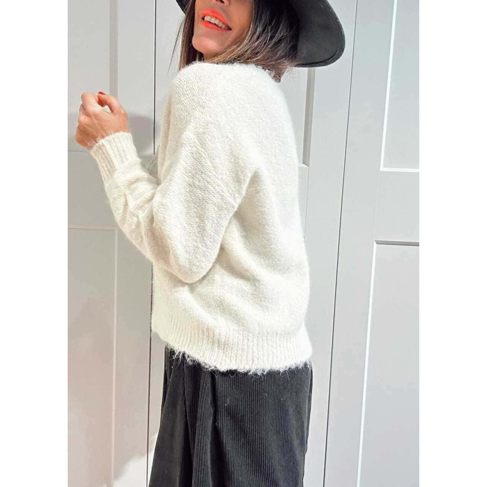 Jersey Efecto Angora con Encaje YVESSA Beige HEVE