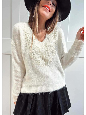 Jersey Efecto Angora con Encaje YVESSA Beige HEVE