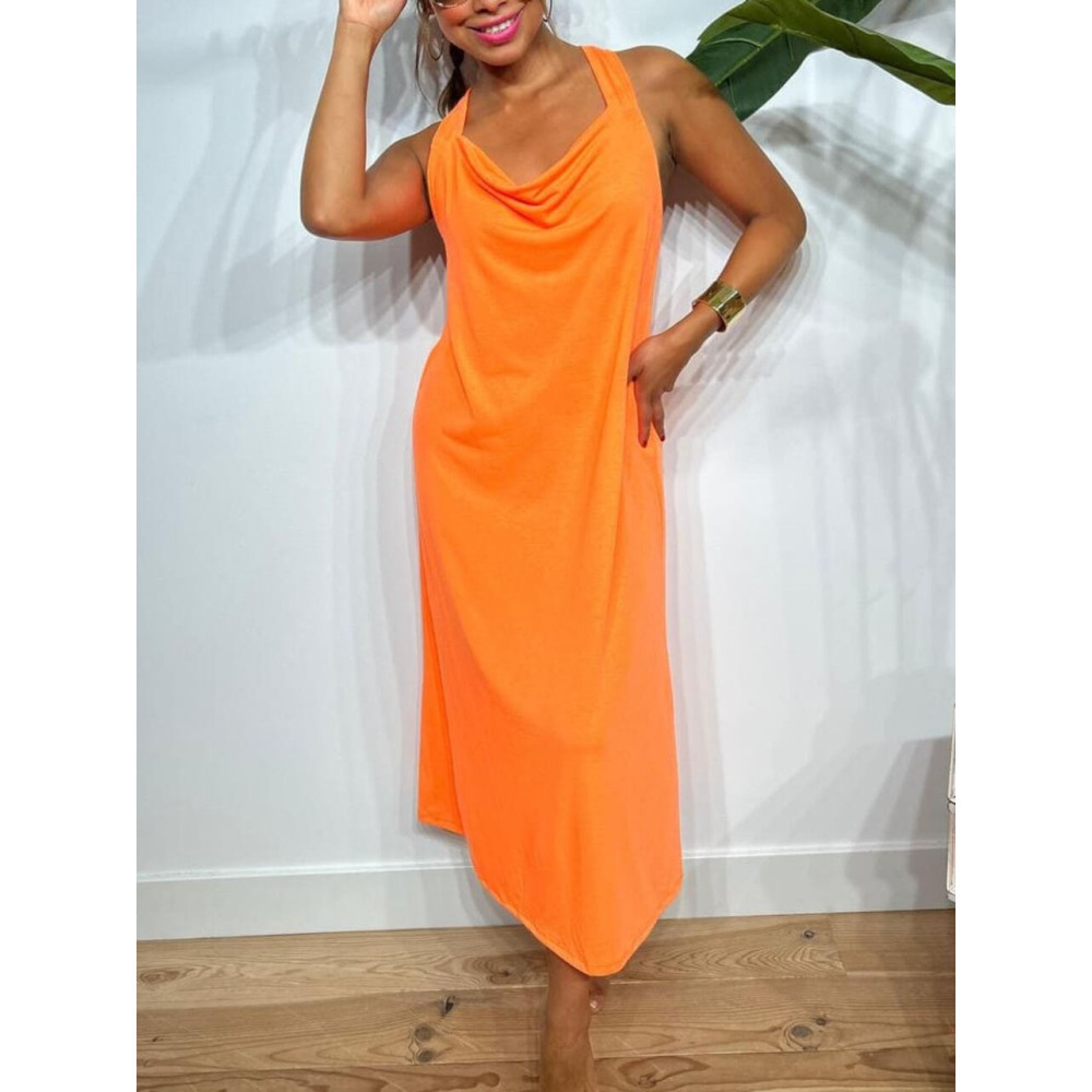 Vestido Espalda Cruzada NEKO Naranja Flúor HEVE