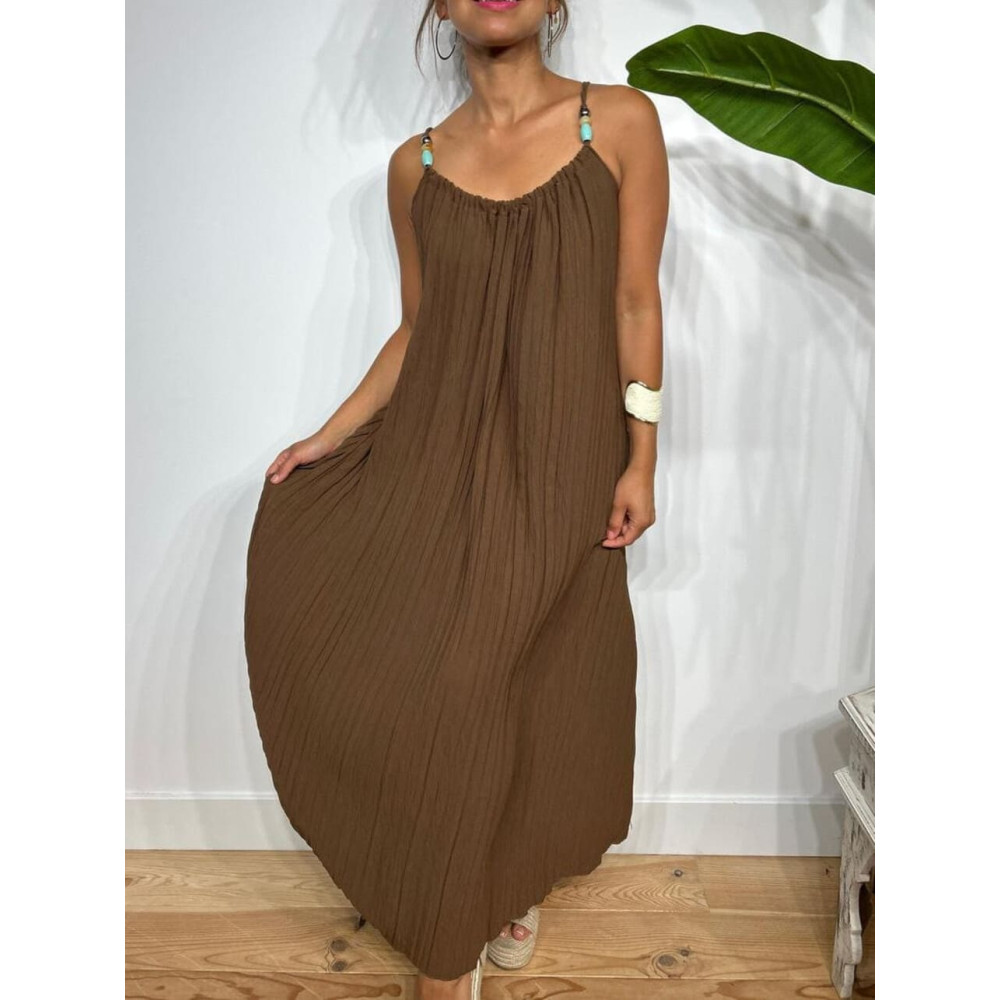 Vestido Plisado Abalorios LAURENTY Marrón HEVE