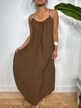 Vestido Plisado Abalorios LAURENTY Marrón HEVE