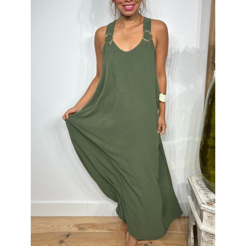 Vestido Tirantes Espalda Cruzada ETHEL Verde Militar HEVE