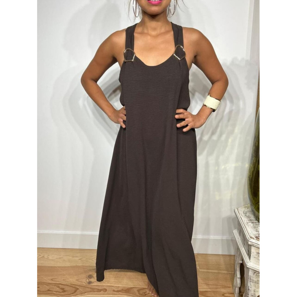 Vestido Tirantes Espalda Cruzada ETHEL Marrón HEVE