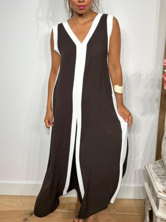 Vestido Ribetes a Contraste HAGELA Marrón HEVE