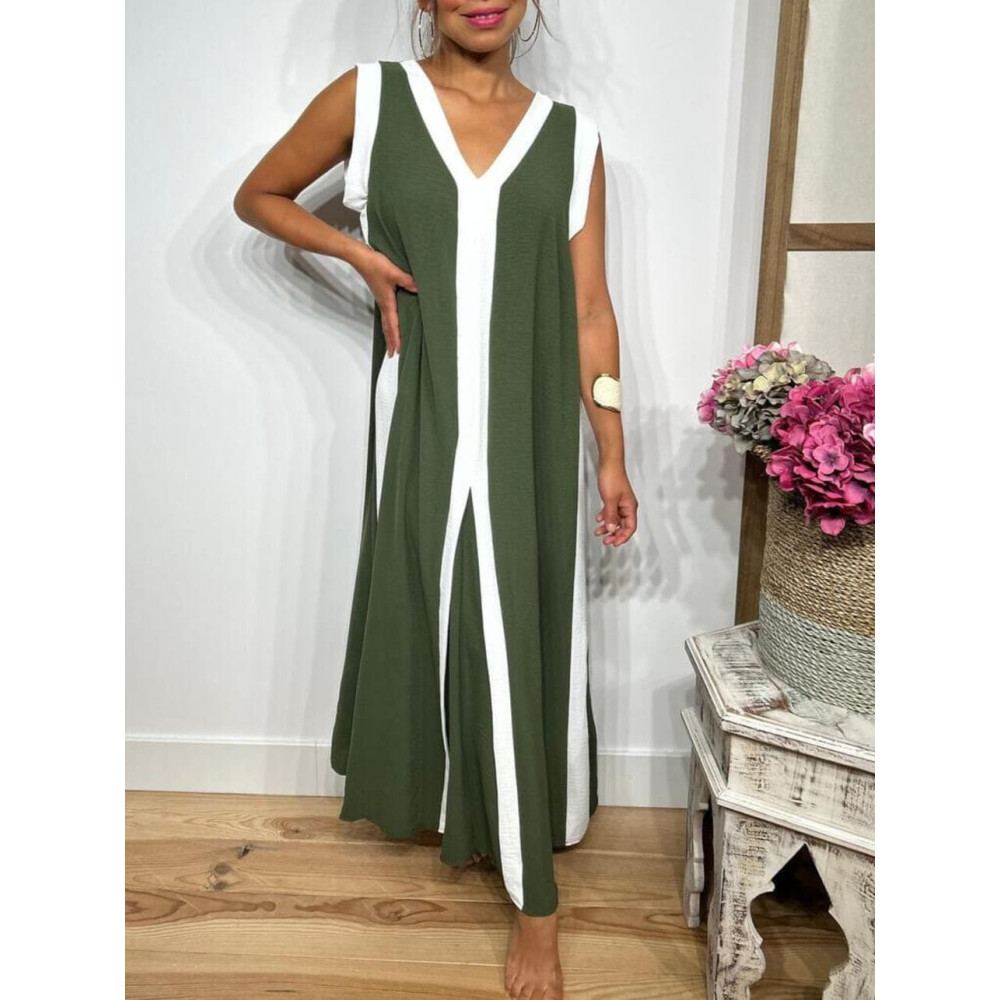 Vestido Ribetes a Contraste HAGELA Verde Militar HEVE