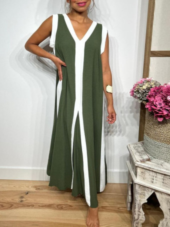 Vestido Ribetes a Contraste HAGELA Verde Militar HEVE