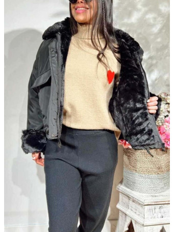 Cazadora Oversize Pelo MISCHA Negro HEVE